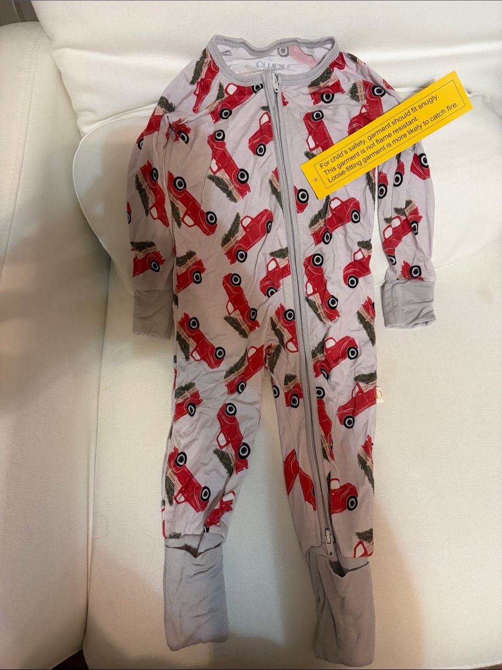 Ollie’s Day Bamboo Red Truck Zip Front Baby Pajamas